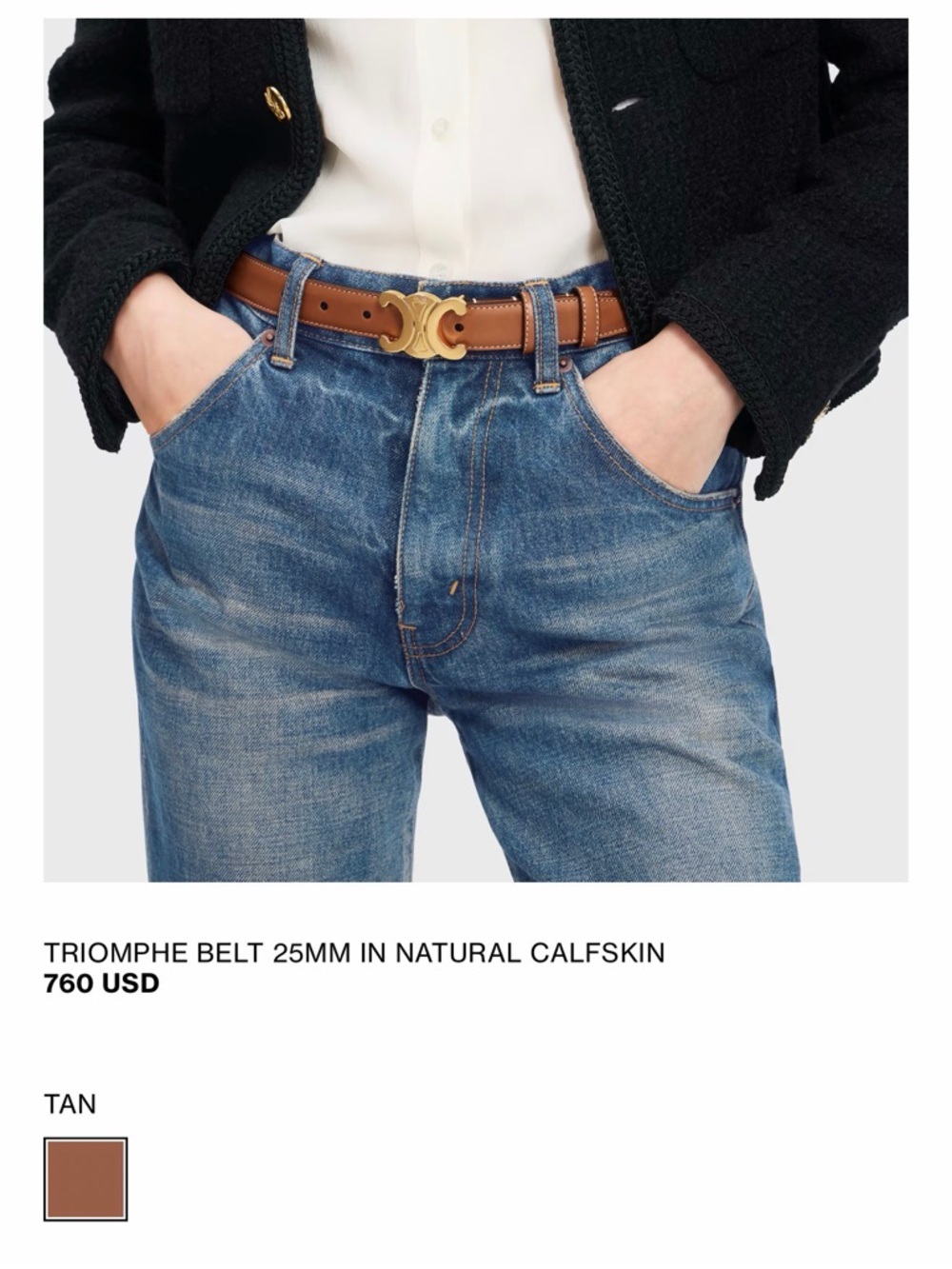 Celine TRIOMPHE BELT 25MM IN NATURAL CALFSKIN